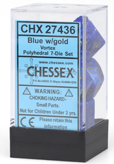 Chessex Dice: 7 Set Polyhedral Vortex Blue Gold CHX27436